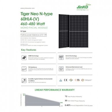 Saules elektrostacijas modulis Jinko Tiger Neo N-Type 485W 2